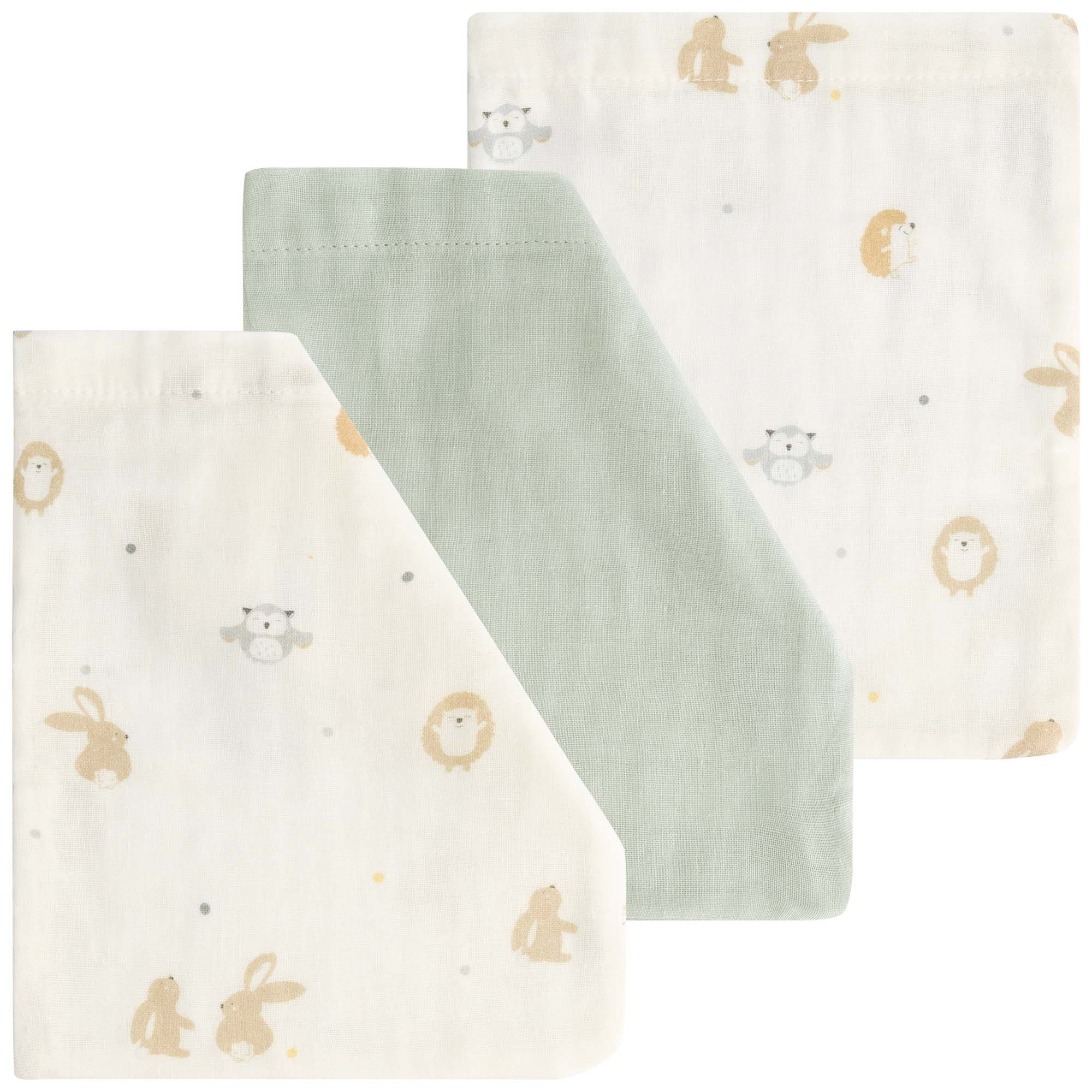 Prénatal hydrofiele washand kleine vriendjes 3 stuks  wit