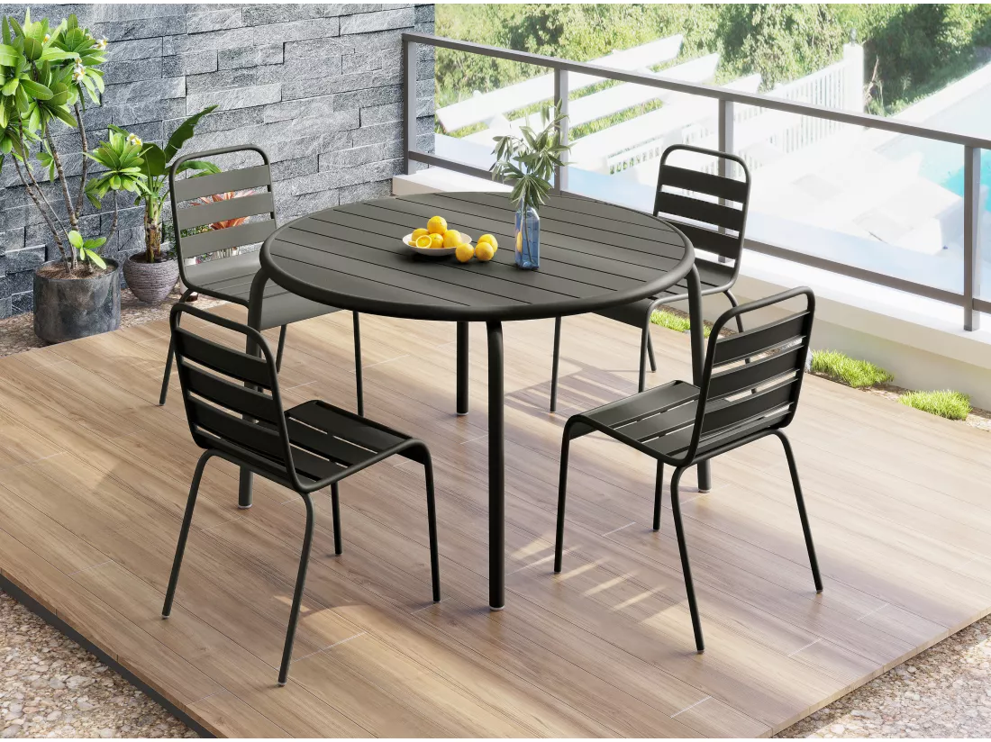 Table de jardin ronde D.110 cm en métal - Gris anthracite - MIRMANDE de MYLIA