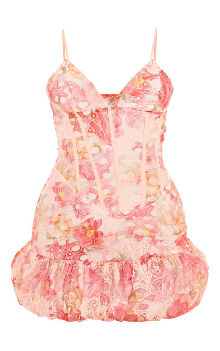 Multicolore Robe Mini À Détail Coupe Floral Et Ourlet Boule Extrême