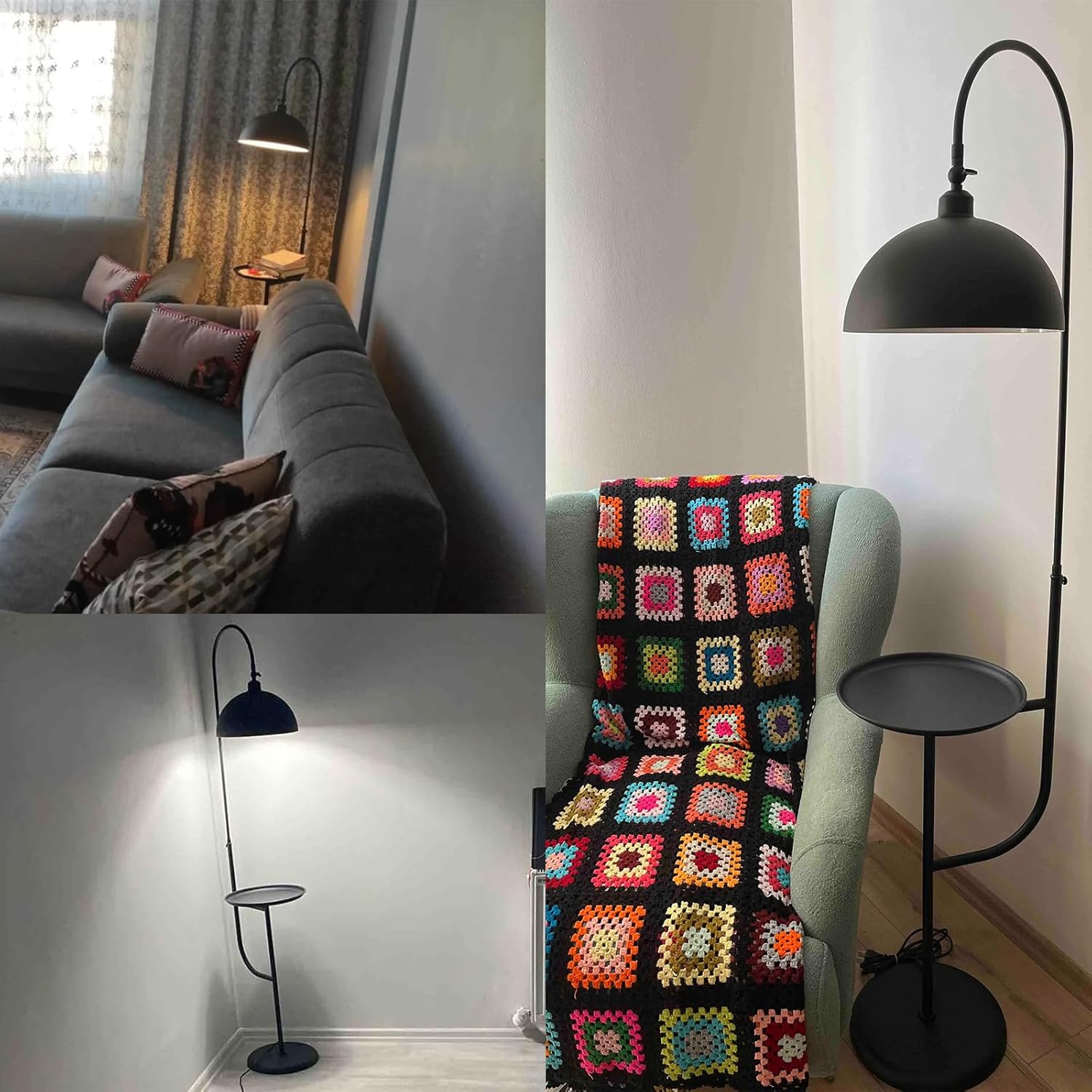 bamyum Gorkiede Metall, Moderne, Stehlampe Wohnzimmer, Schlafzimmer, Kinderzimmer mit E27 Fassung, 30 cm Breit, verstellbarer Lampenschirm, Stehleuchte mit Ablage, Schwarz