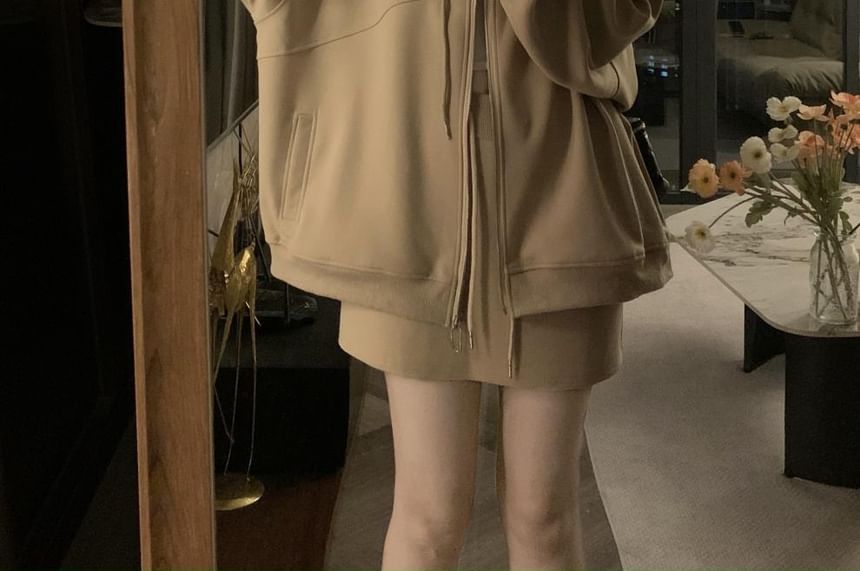 Hanji - Effen oversized hoodie met rits / mini-kokerrok met trekkoord in de taille