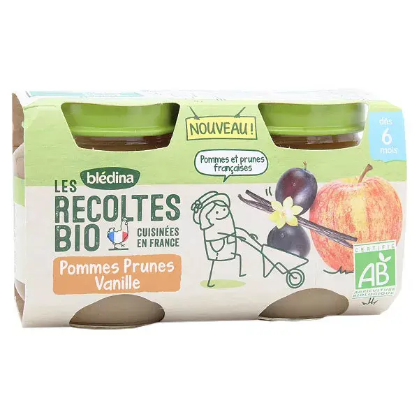 Blédina Colheitas Orgânicas Maçãs Ameixas Baunilha +6m 2x130g