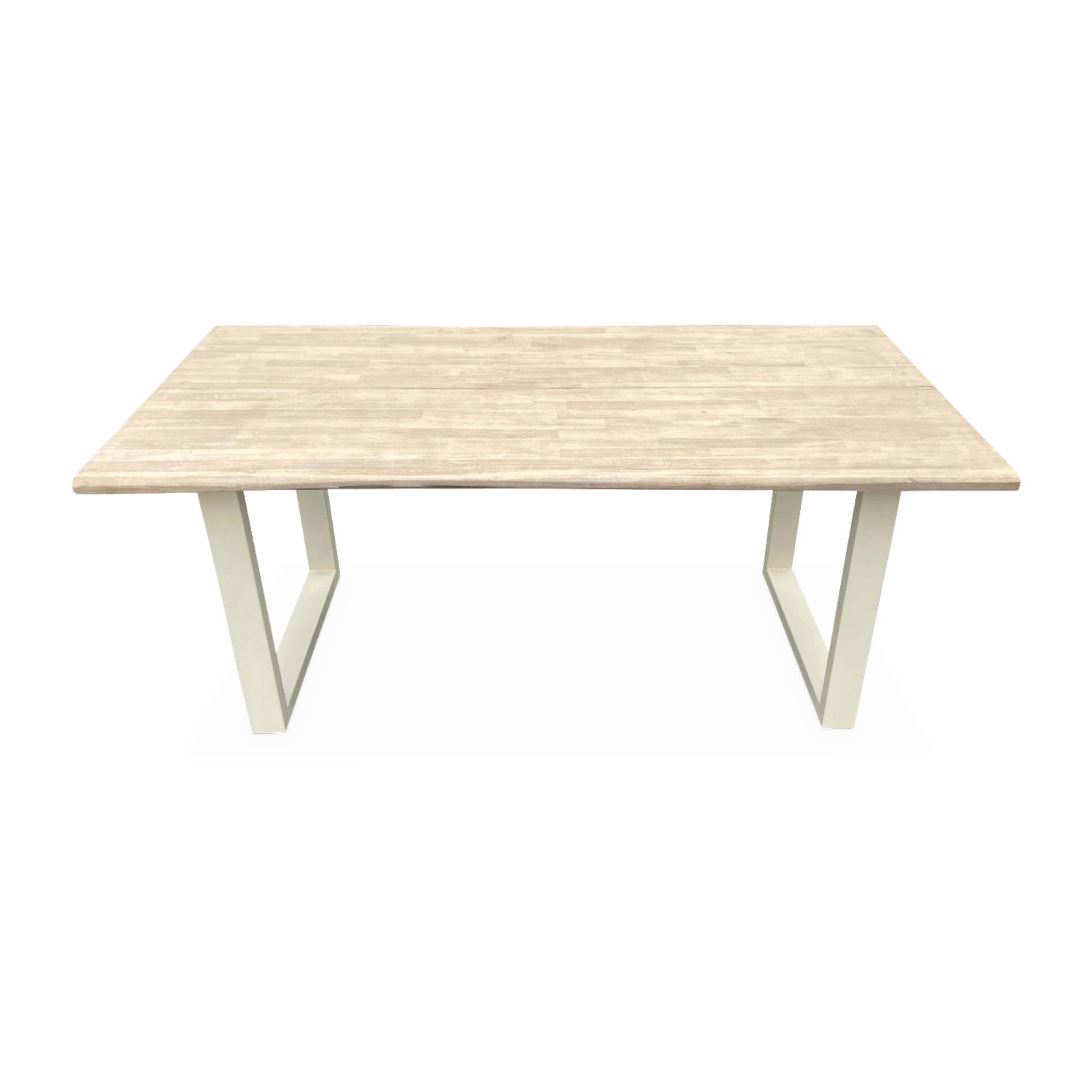 Table intérieur / extérieur en bois 180cm. 6 places. Bois d'acacia et structure en acier ivoire