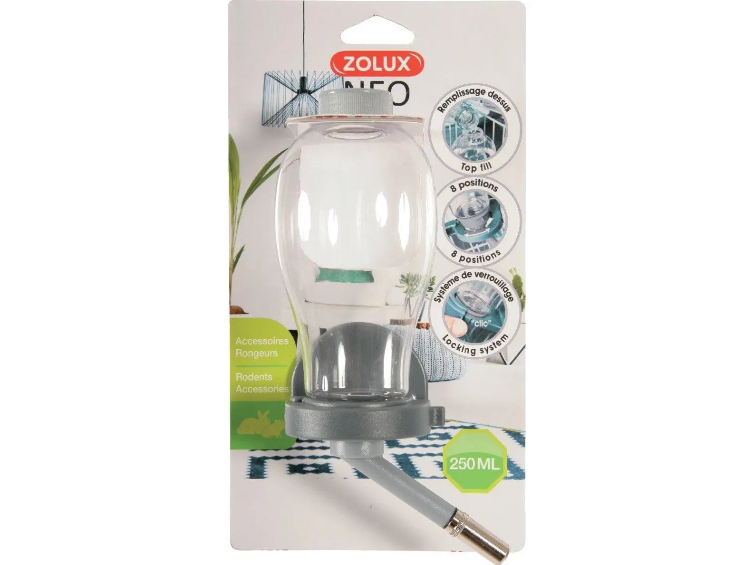 Zolux Drinker for rodents filled from the top 500 ml, gray color