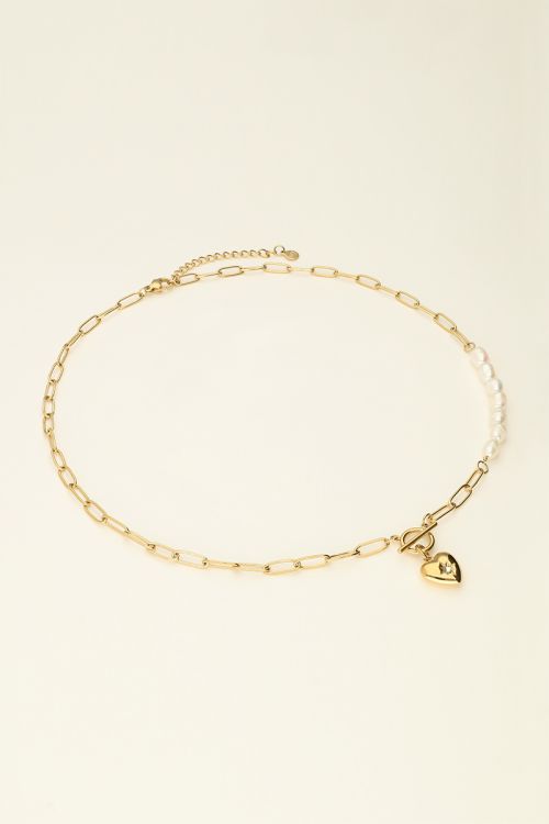 Schakelketting met parels & hartje