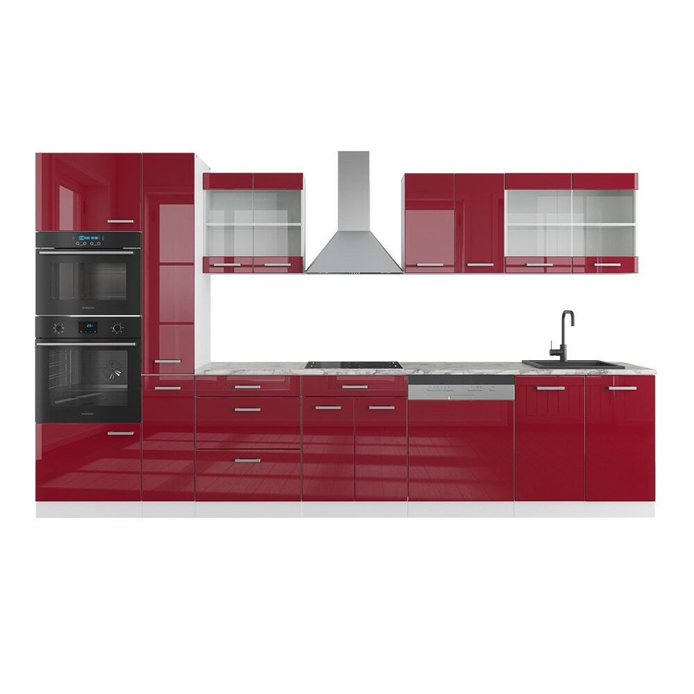 Vicco Küchenzeile Küchenblock Einbauküche R-Line 350 cm Weiß Bordeaux Hochglanz