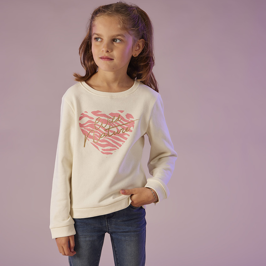 Sweat en molleton uni print fantaisie pour fille