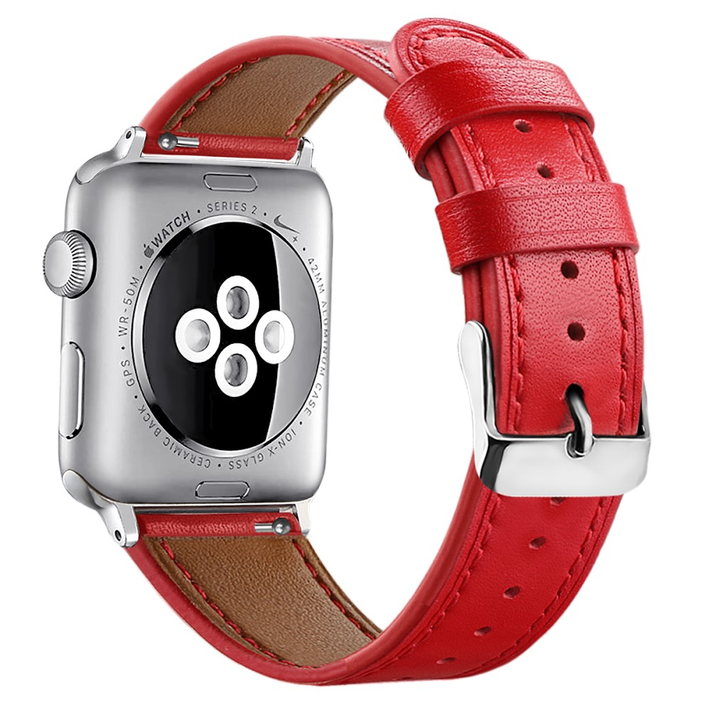 Apple Watch (49/46/45/44 mm) Ersatz Echtleder Armband (Gelenkumfang: 175-220mm) - Rot