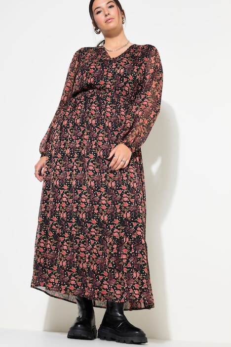 Maxikleid, A-Line, doppellagig, Chiffon, Asia Print