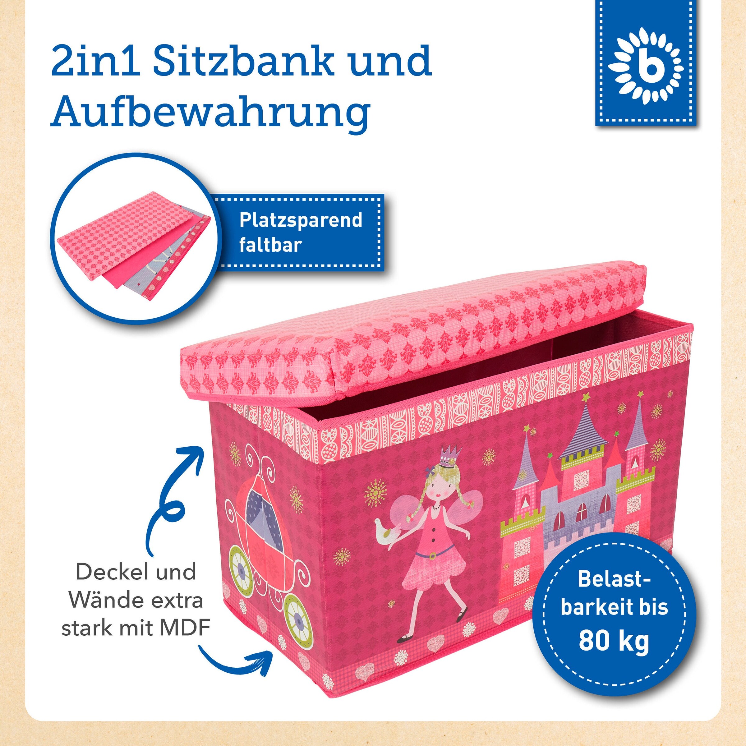 Bieco Aufbewahrungsbox mit Deckel Kinder Prinzessin Rosa