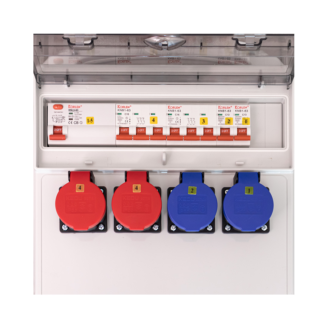 Ekström Baustromverteiler 2x T13, 2x T25, 1x CEE32A, 2x CEE16A / IP55