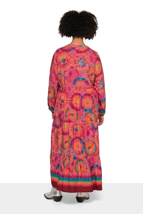 Kleid, Midilänge, Blüten-Muster, Tunika-Ausschnitt, Langarm