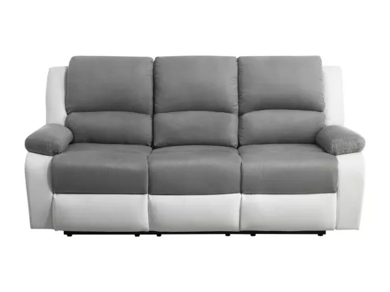 Canapé de Relaxation électrique 3 places Microfibre et Simili Léo - Blanc et gris - L193 x 93 x 96cm - Loungitude