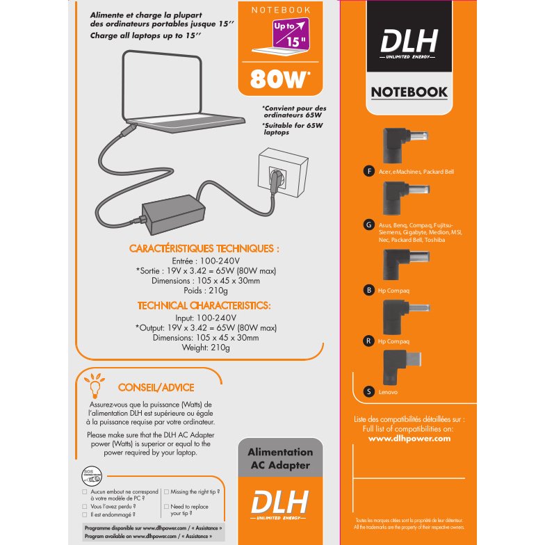DLH Alimentation secteur universelle 80W