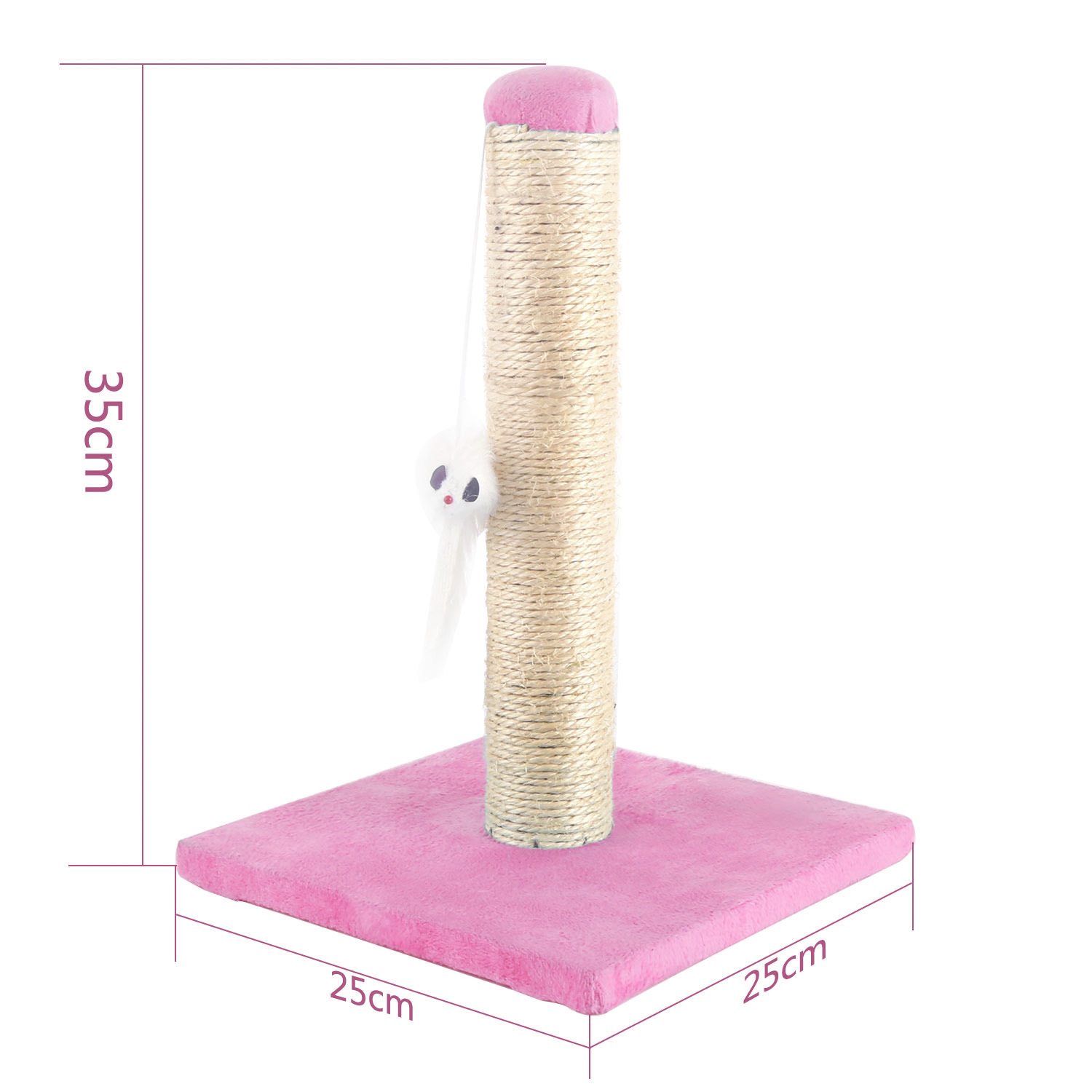Arranhador de sisal para gatos Nobleza com brinquedo. Pequeno, rosa. Dimensões: 25 x 25 x 35 cm