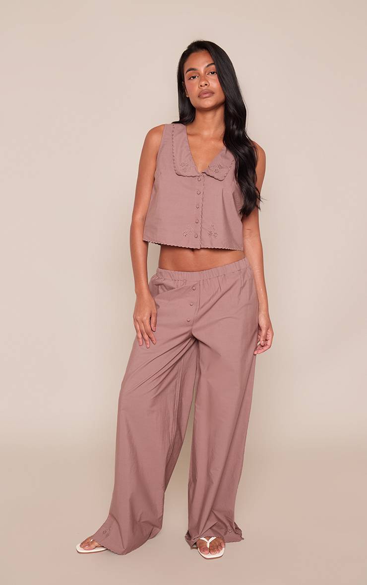 Marron Ensemble Coordonné Pantalon À Détails Brodés