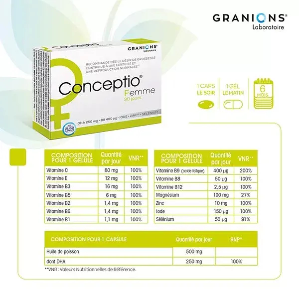 Granions Conceptio Femme fertilité grossesse 30 gélules + 30 capsules