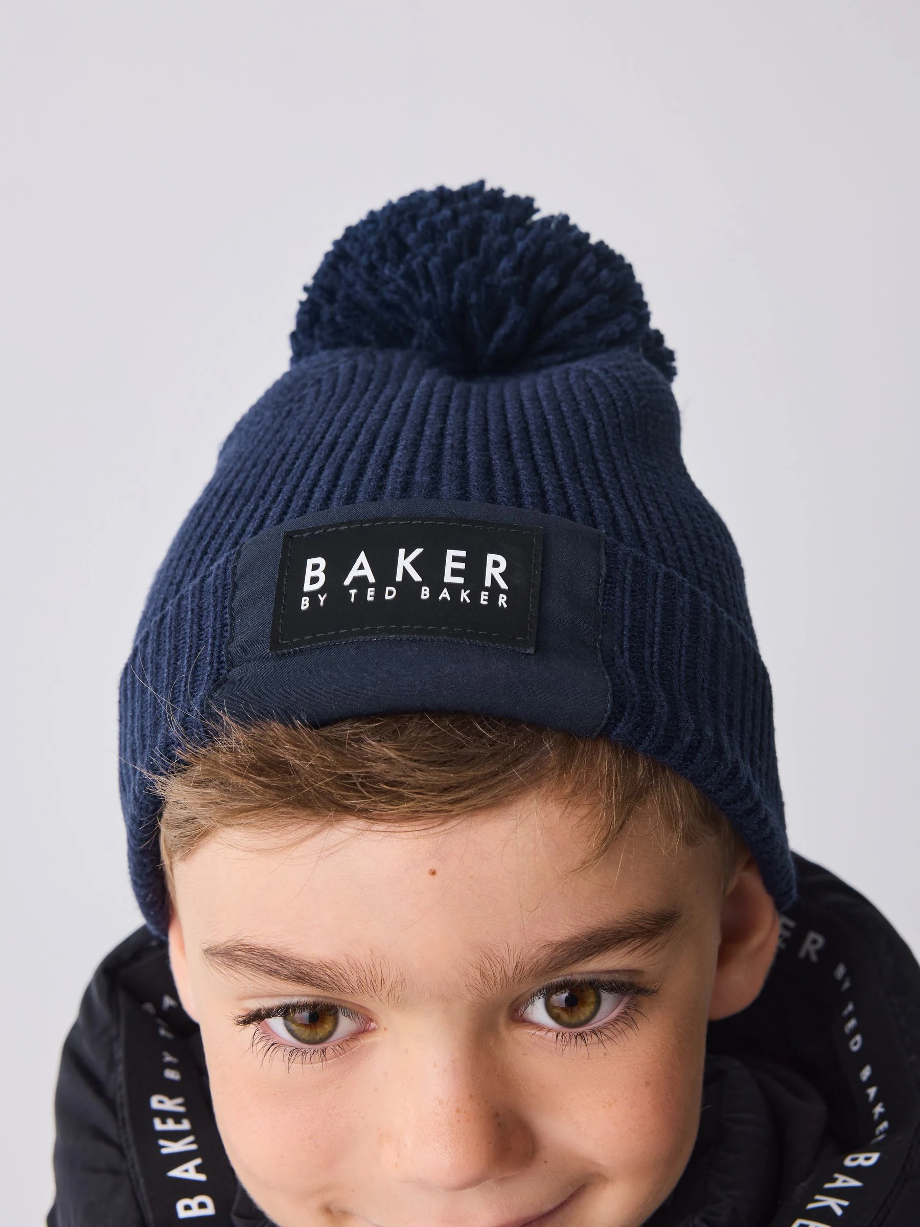 Marineblauw - Baker by Ted Baker Boys Pom Beanie and Mittens Set