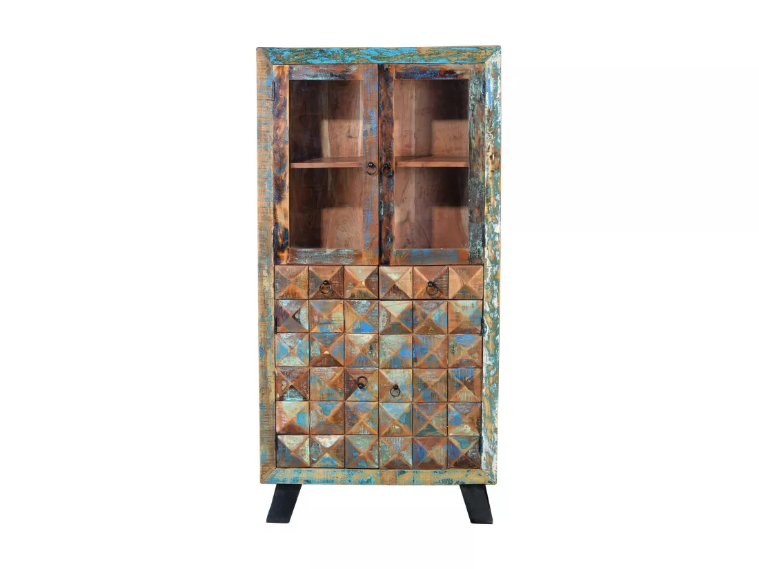 Vitrine exclusive en bois recyclé avec une finition multicolore MULTICOLOR.Giner y Colomer.180x40x90