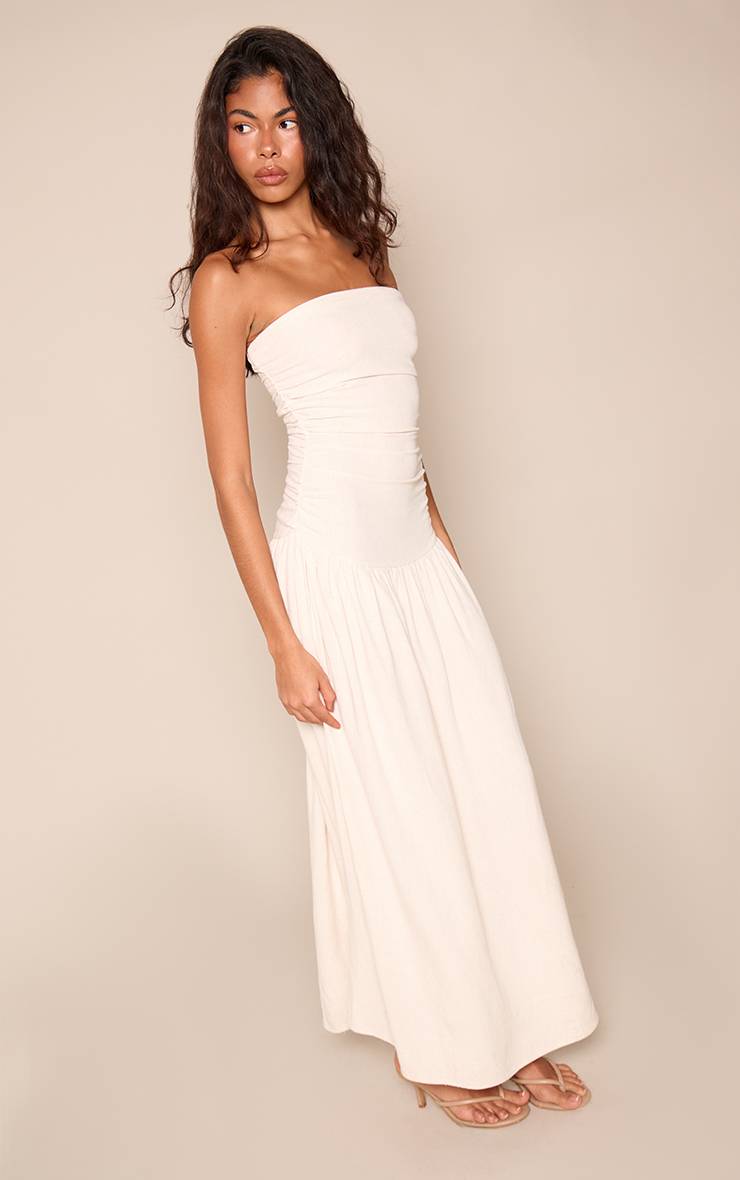 Naturel Robe Longue Bandeau Froncée Aspect Lin