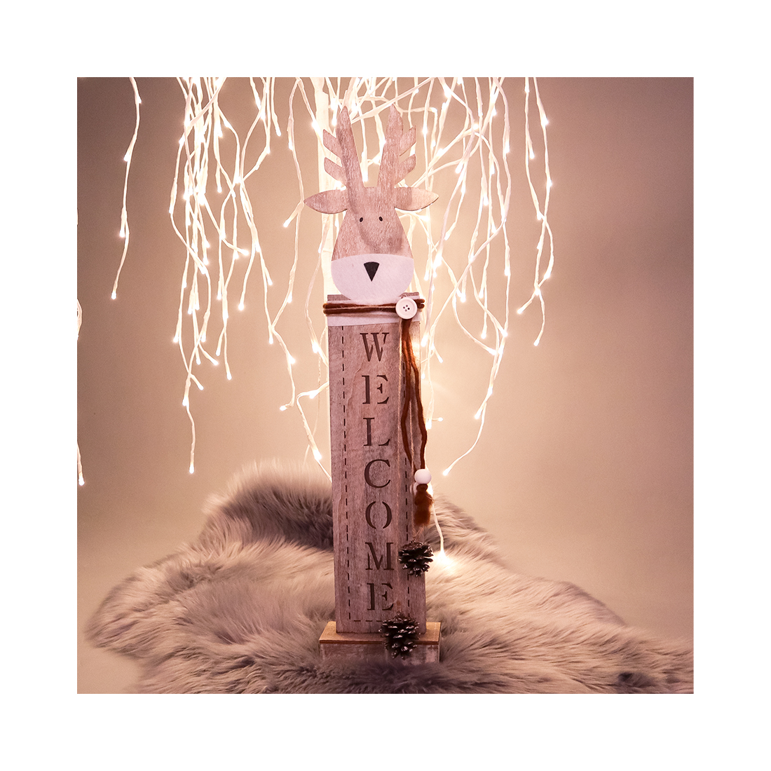 Dameco Holzständer Hirsch mit 8 LED's, Höhe 65.5cm