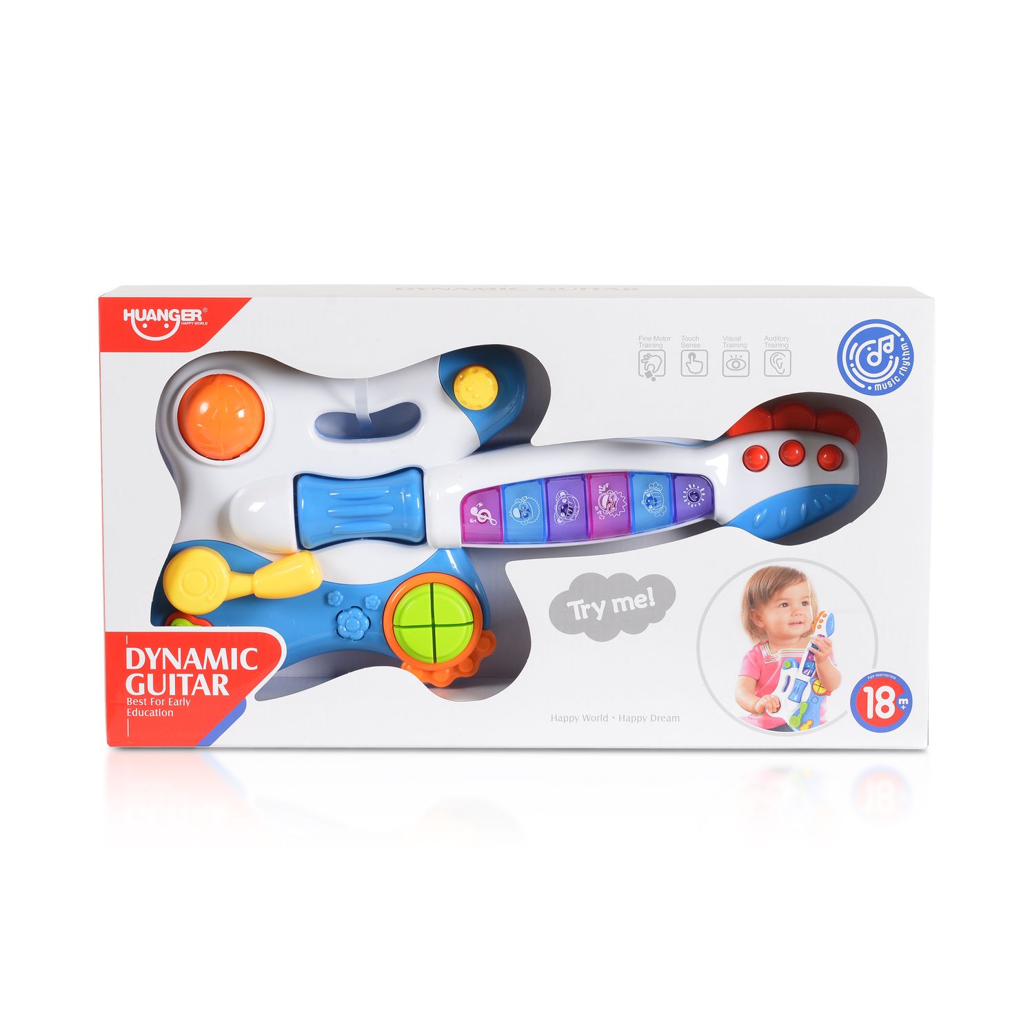Moni Musikspielzeug Gitarre HE0501 Töne, Melodien, Tasten, Licht, ab 18 Monate blau