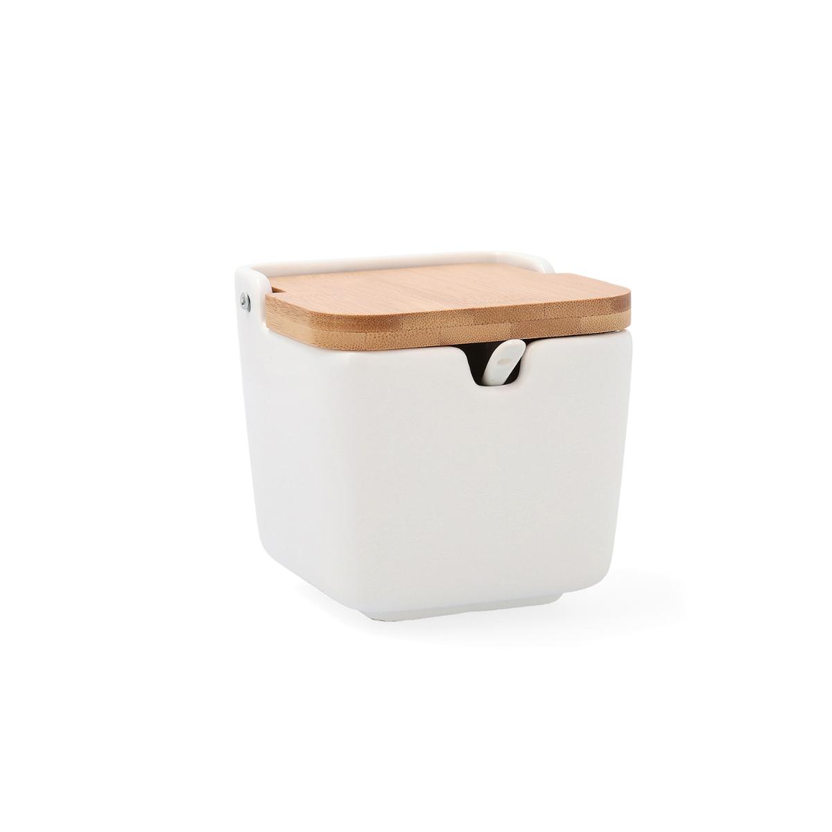 AÇUCAREIRO COM TAMPA E COLHER PORCELANA BRANCO 10X10X11CM
