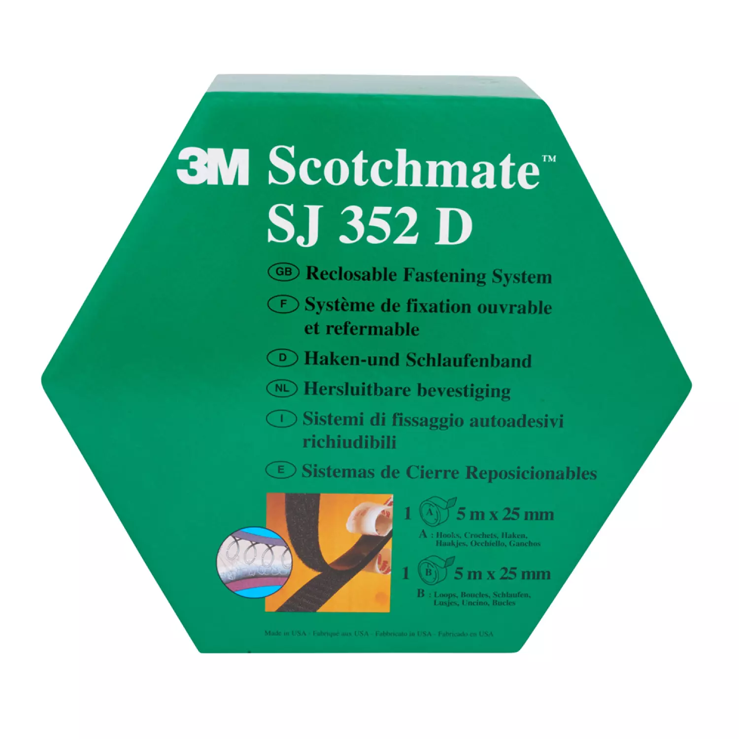 3M SJ352D Hersluitbare Lus en Haak Klittenband Zwart - 25 mm x 5 m x 4.4 mm