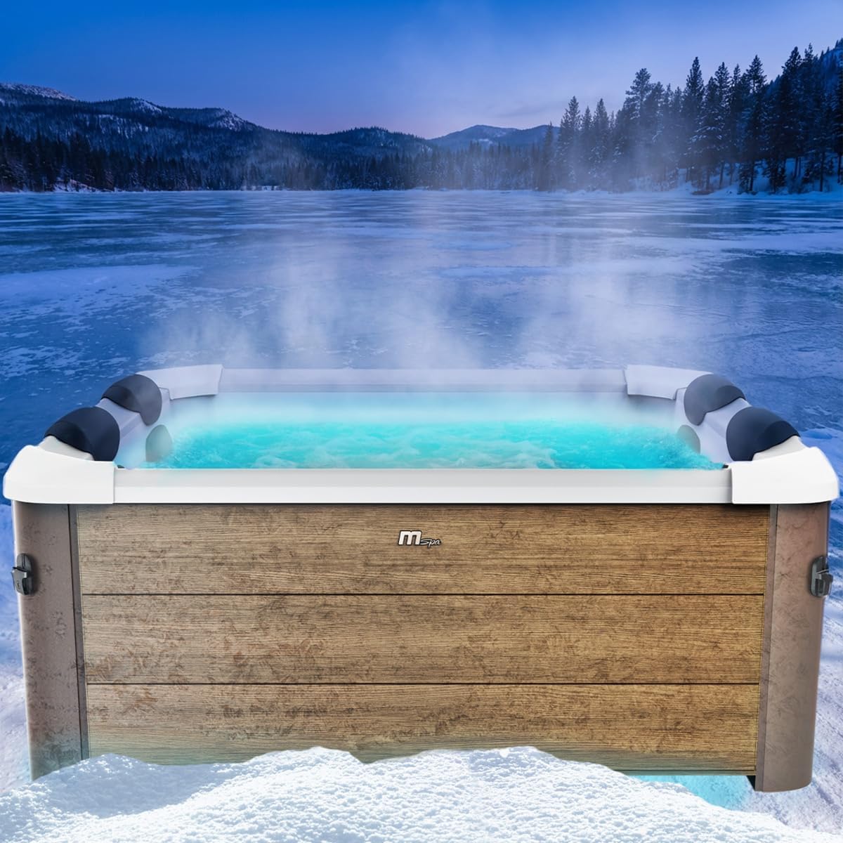 BRAST Whirlpool MSpa Amber Aero Plus mit Fester Außenwand | 180x180x65cm für 6 Personen | 140 Massagedüsen | LED-Beleuchtung in 20 Farben | Ganzjähriger Einsatz Winterfest | In & Outdoor Pool