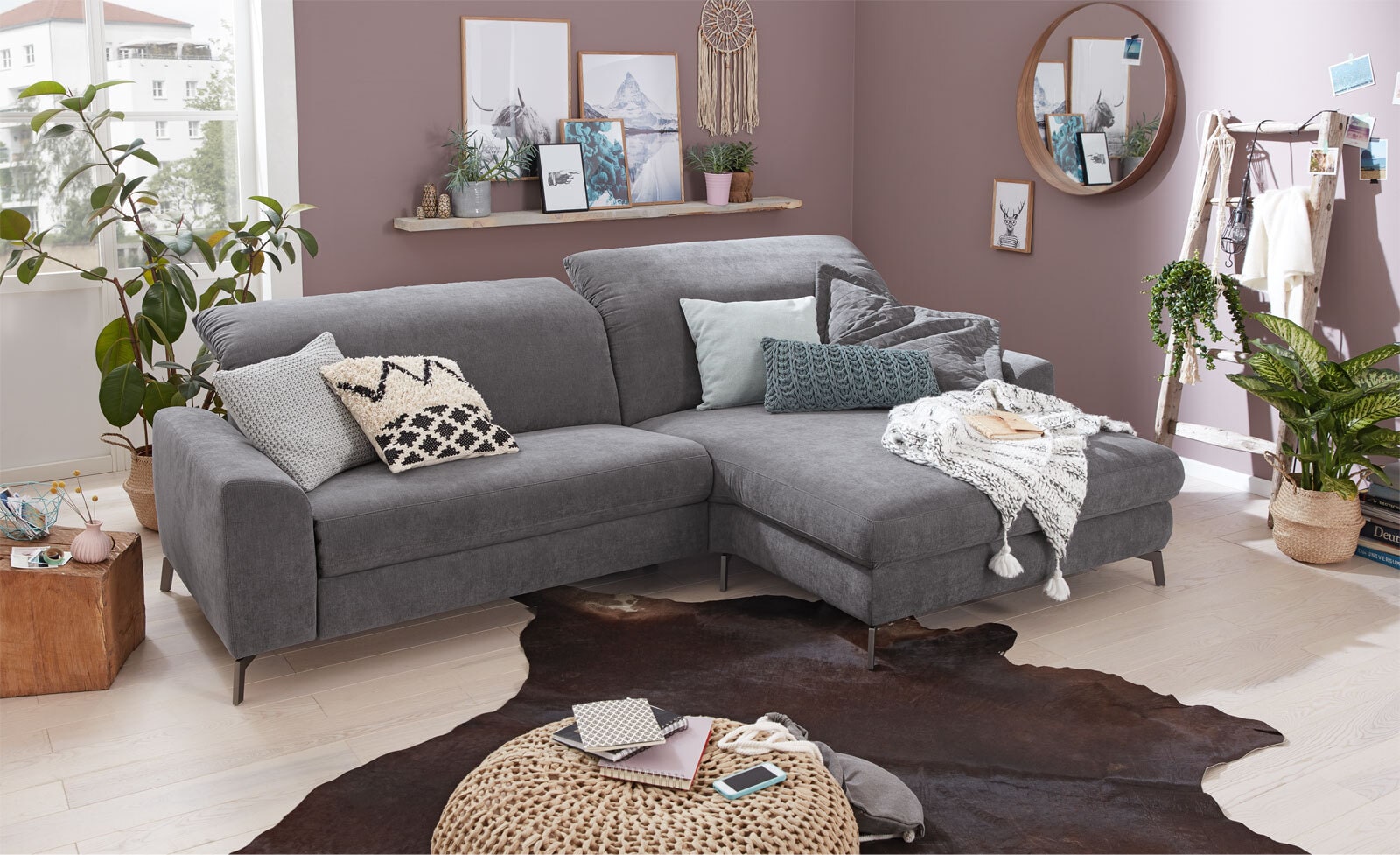set one by Musterring Ecksofa SO 5400 282 x 183 cm Stoffbezug grau