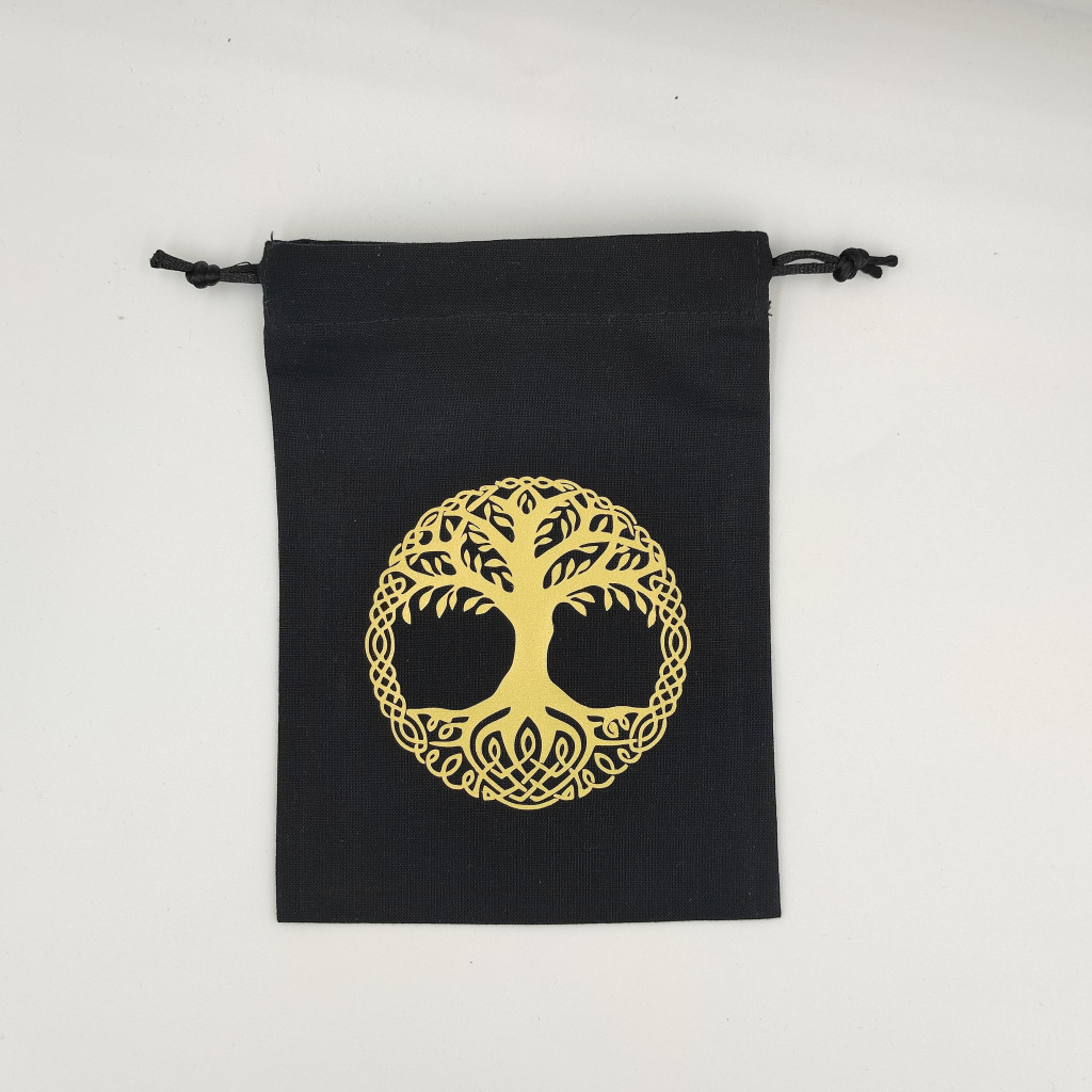Bourse à dés noire Yggdrasil ou arbre de vie