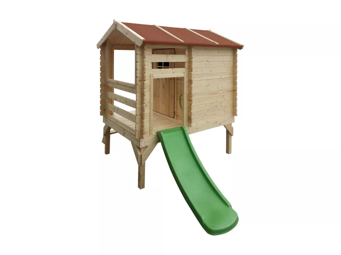 Maisonnette en bois avec toboggan - 82x146xH205cm/1.1m2 - Timbela M501C