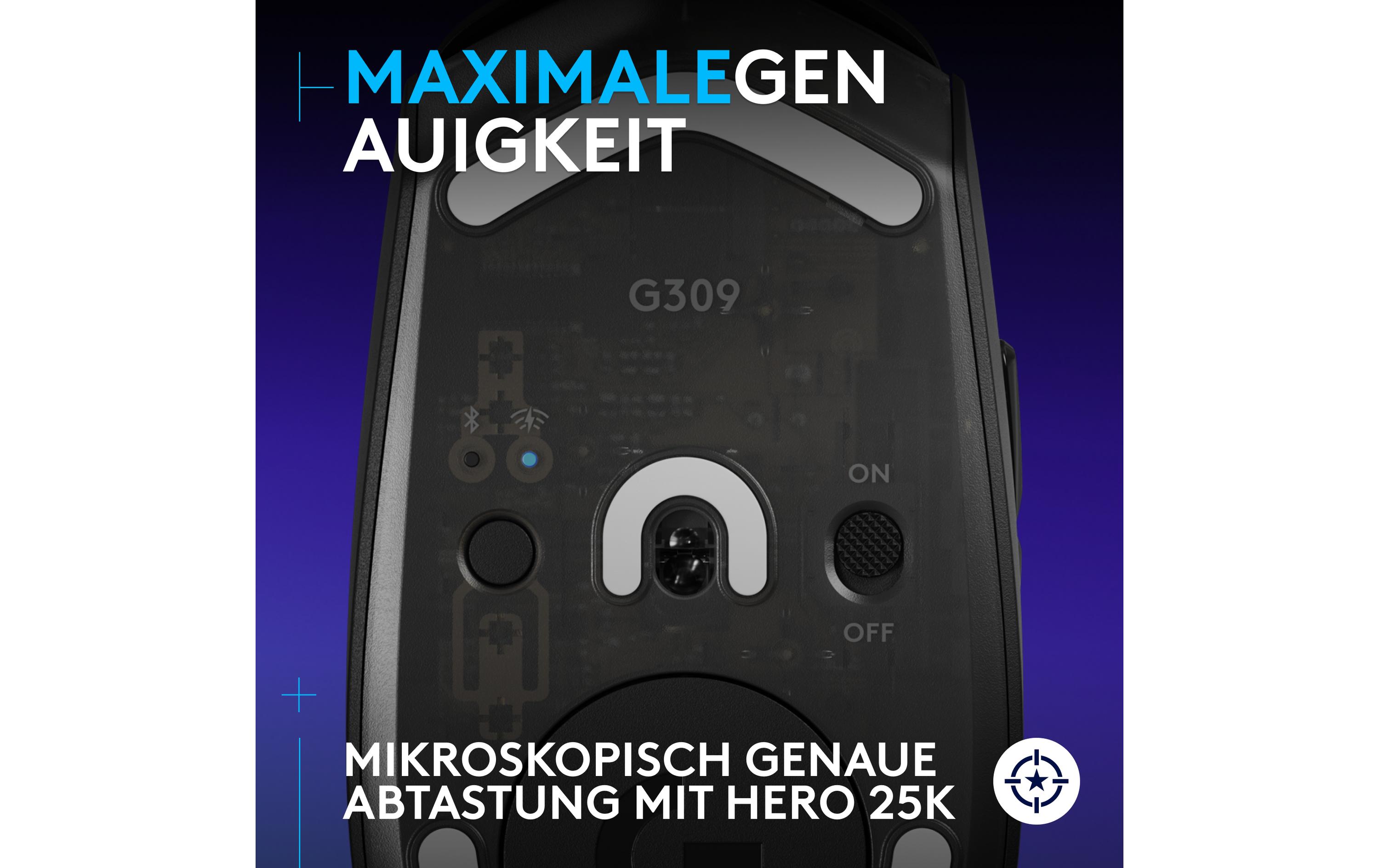 Gaming-Maus G309 Lightspeed SchwarzKabellose Gaming-Maus mit Lightspeed Wireless und Bluetooth Verbindung