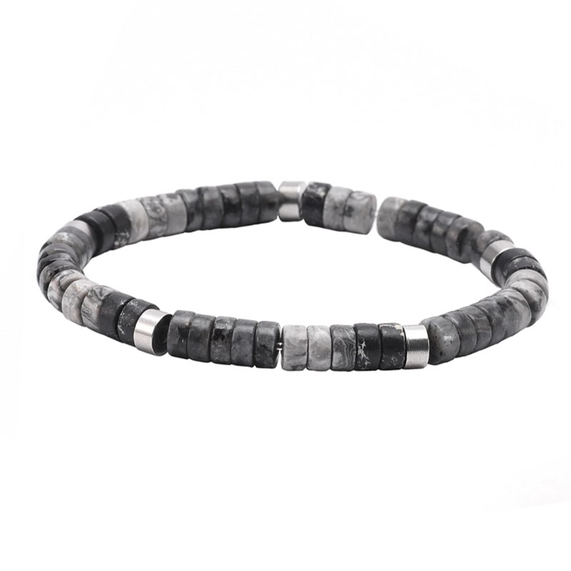 Bracelet Perles Heishi En Jaspe Noir Et Gris