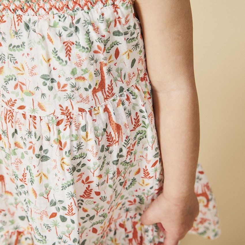 Ensemble robe + bandeau imprimé végétal pour bébé fille - Ecru