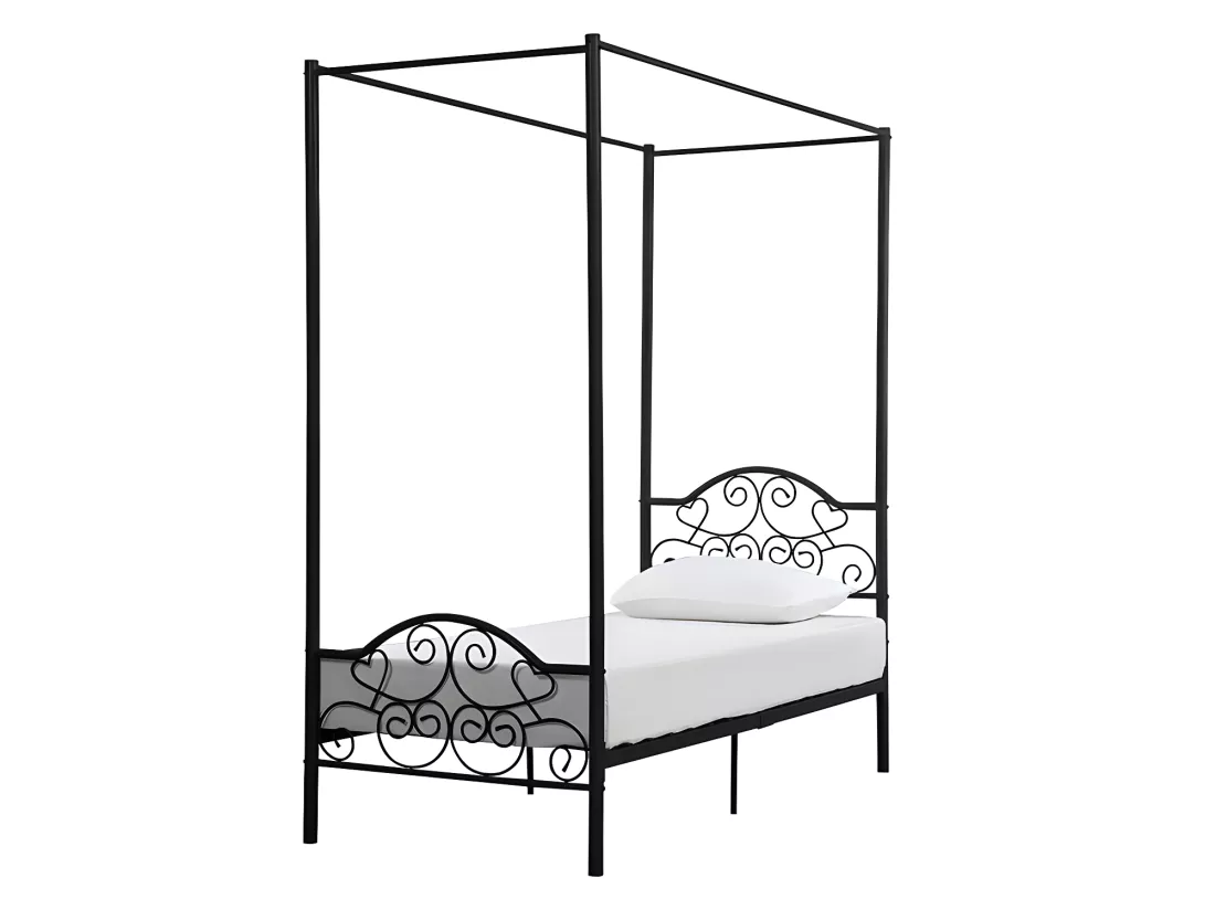 Lit à baldaquin LEYNA - 90 x 190 cm - Métal - Noir + matelas