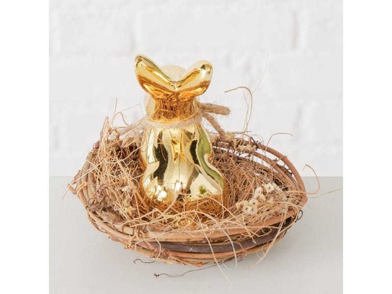 Boltze Aufsteller Hase Goldina, Gold Oster-Arrangement