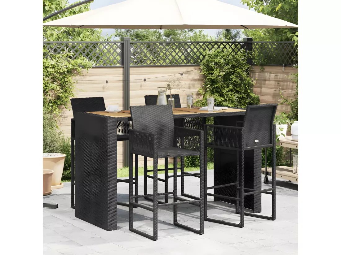 Prolenta Premium - Table de bar de jardin et dessus en bois acacia résine tressée