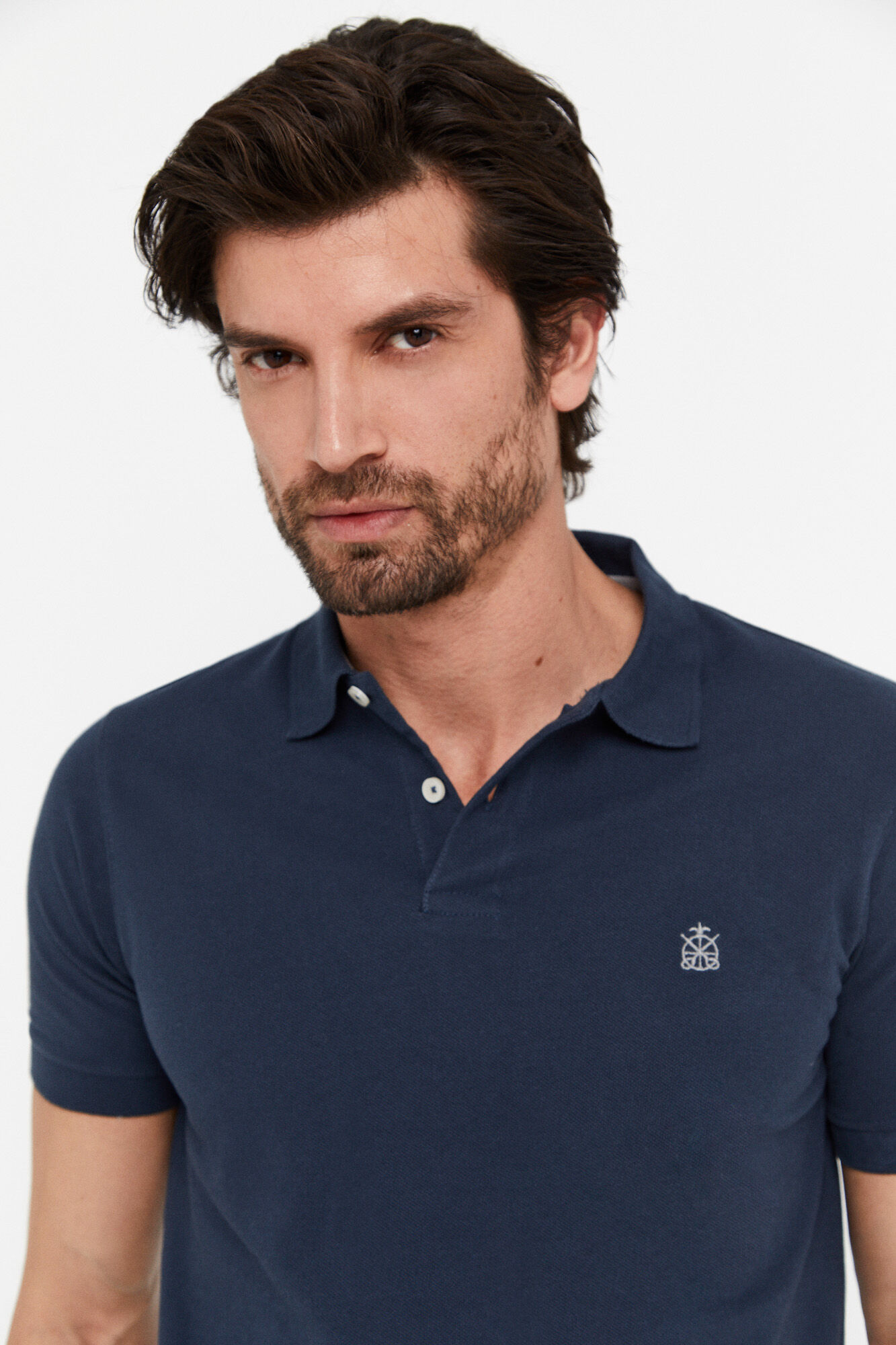 Polo básica de piqué slim - Azul escuro