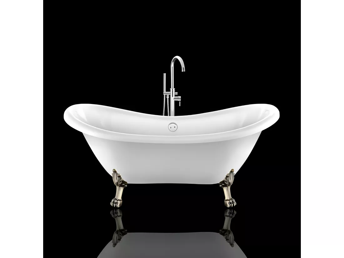 Baignoire ancienne rétro sur pieds DARLINGTON Blanche 175 cm Pieds de Lion Bronze jaune vieilli