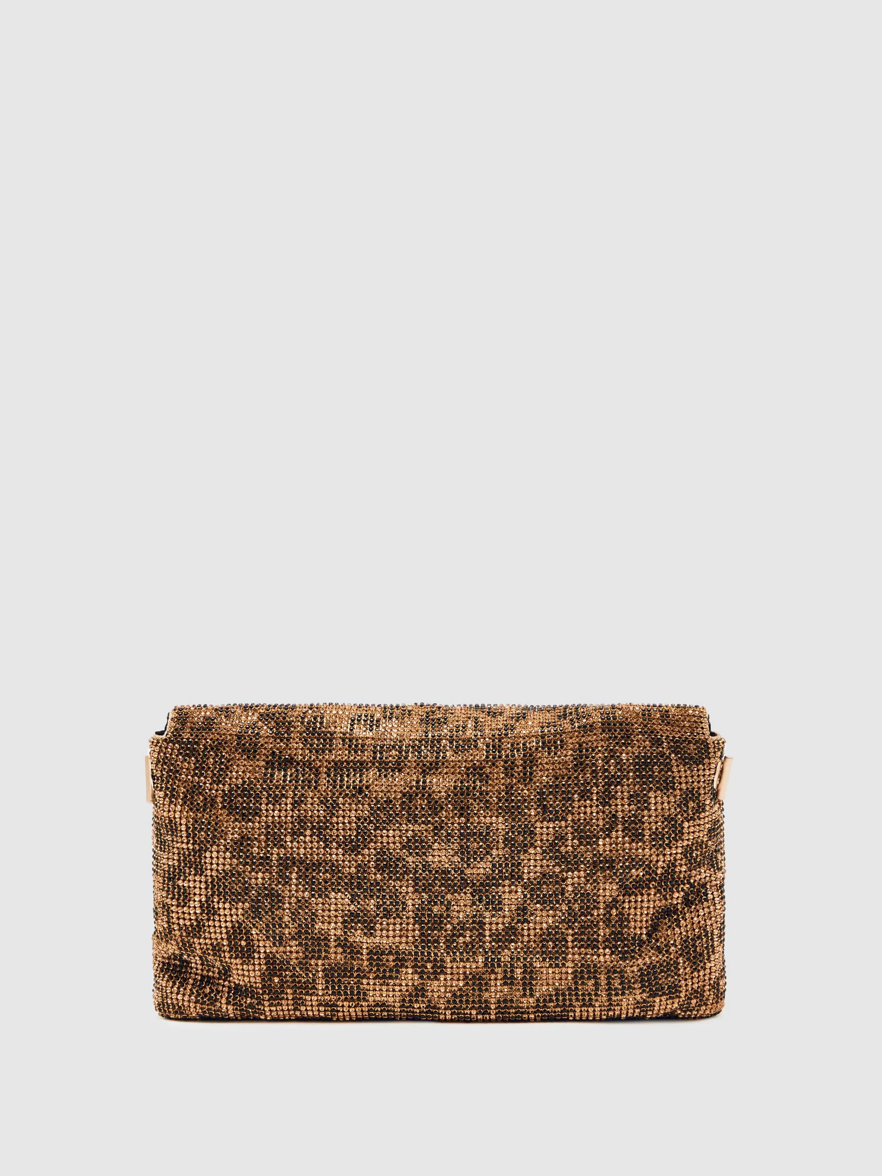 Reiss Soho Leopard-Print Crystal Shoulder Bag