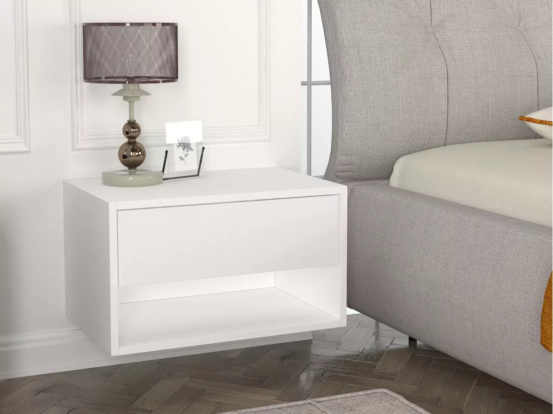 Table de chevet suspendue - 1 tiroir et 1 niche - Blanc - RITAMI