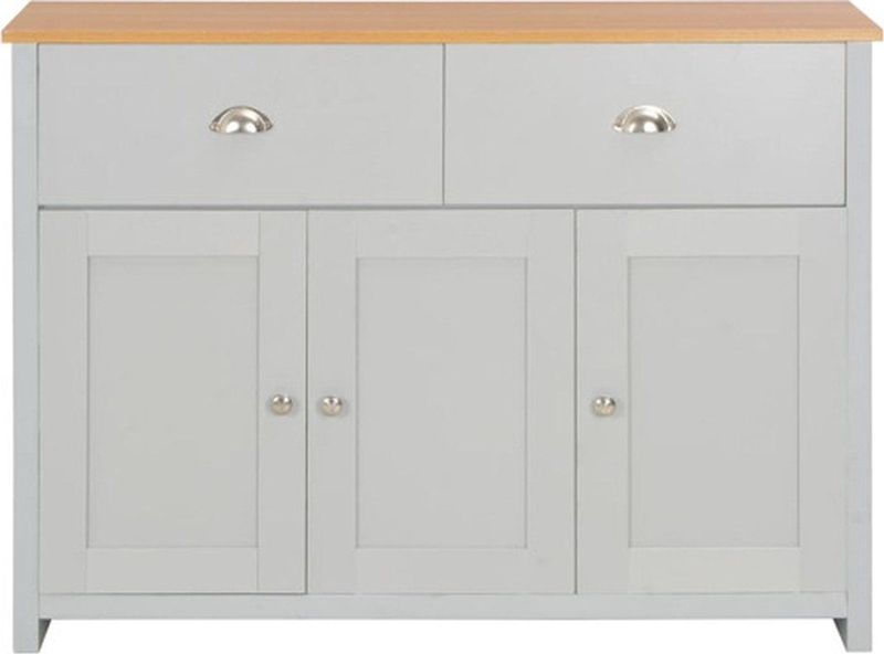 Dressoir - Grijs - Bewerkte Hout met Melamine - 2 Lades en 3 Deuren