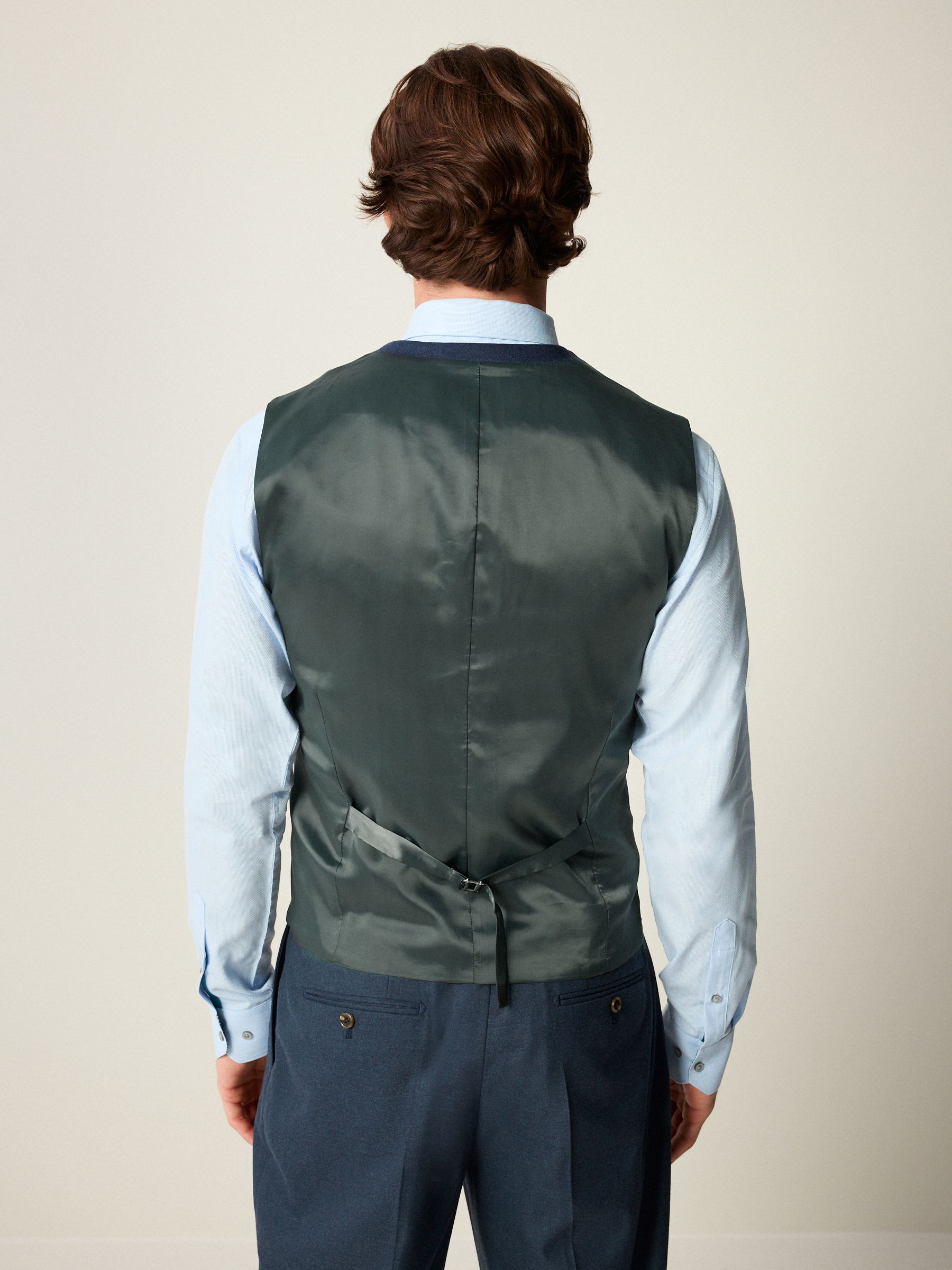 Blauw - Slim Fit Textured Flannel Suit Waistcoat