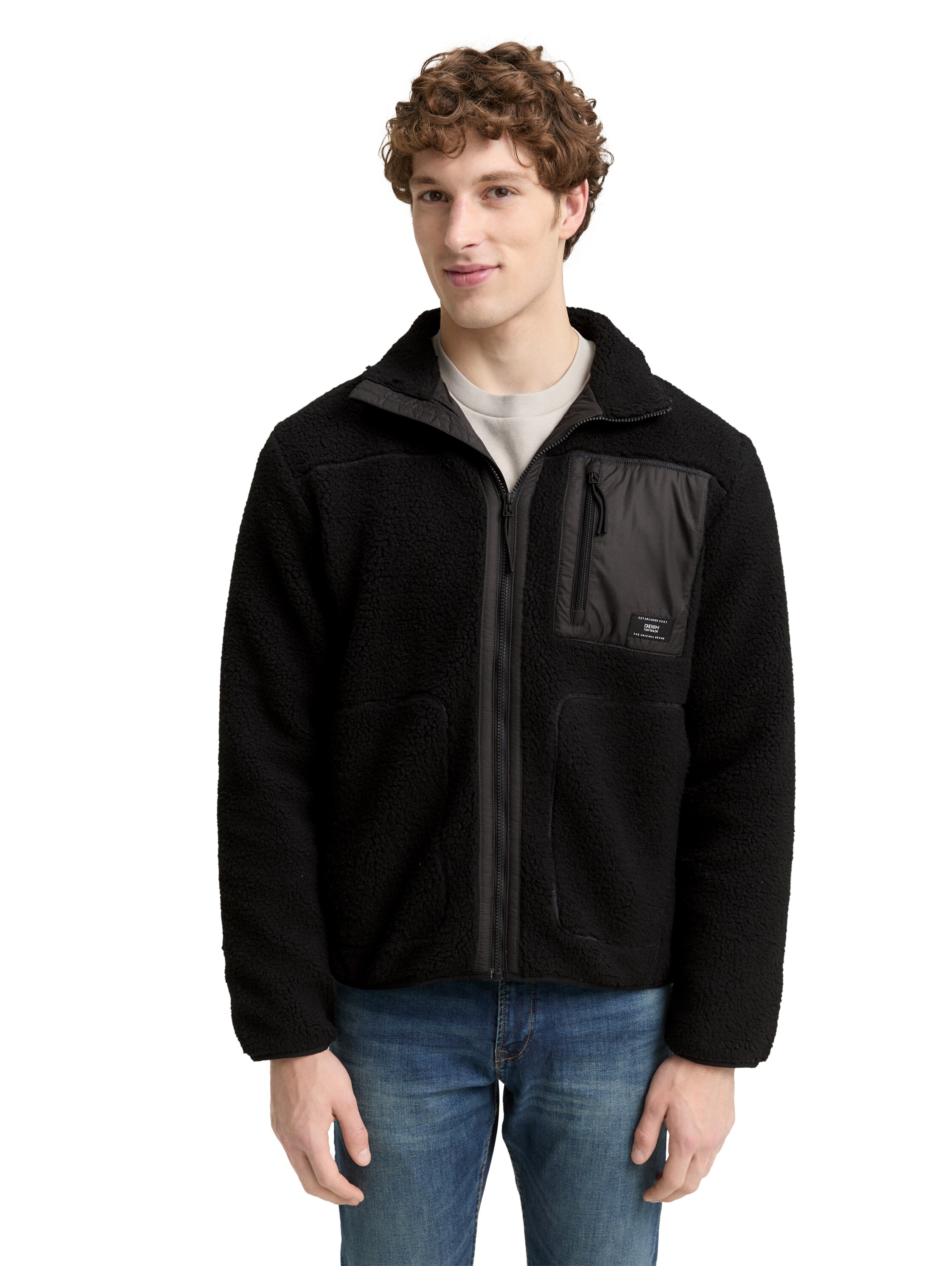 TOM TAILOR Denim Fleecejacke mit Logo Stickerei