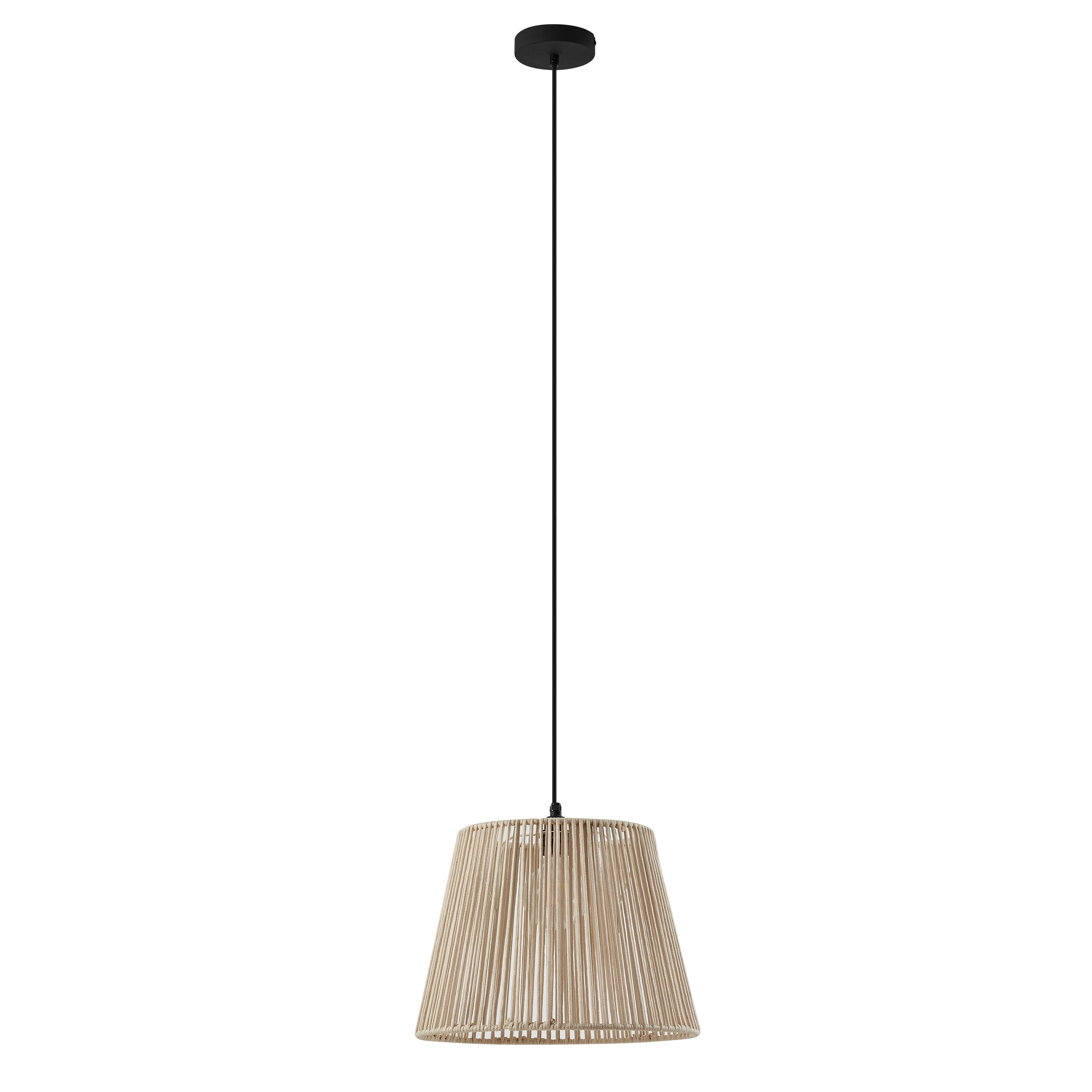 Buiten hanglamp zwart met beige kap van touw IP44 - Cava Jayla