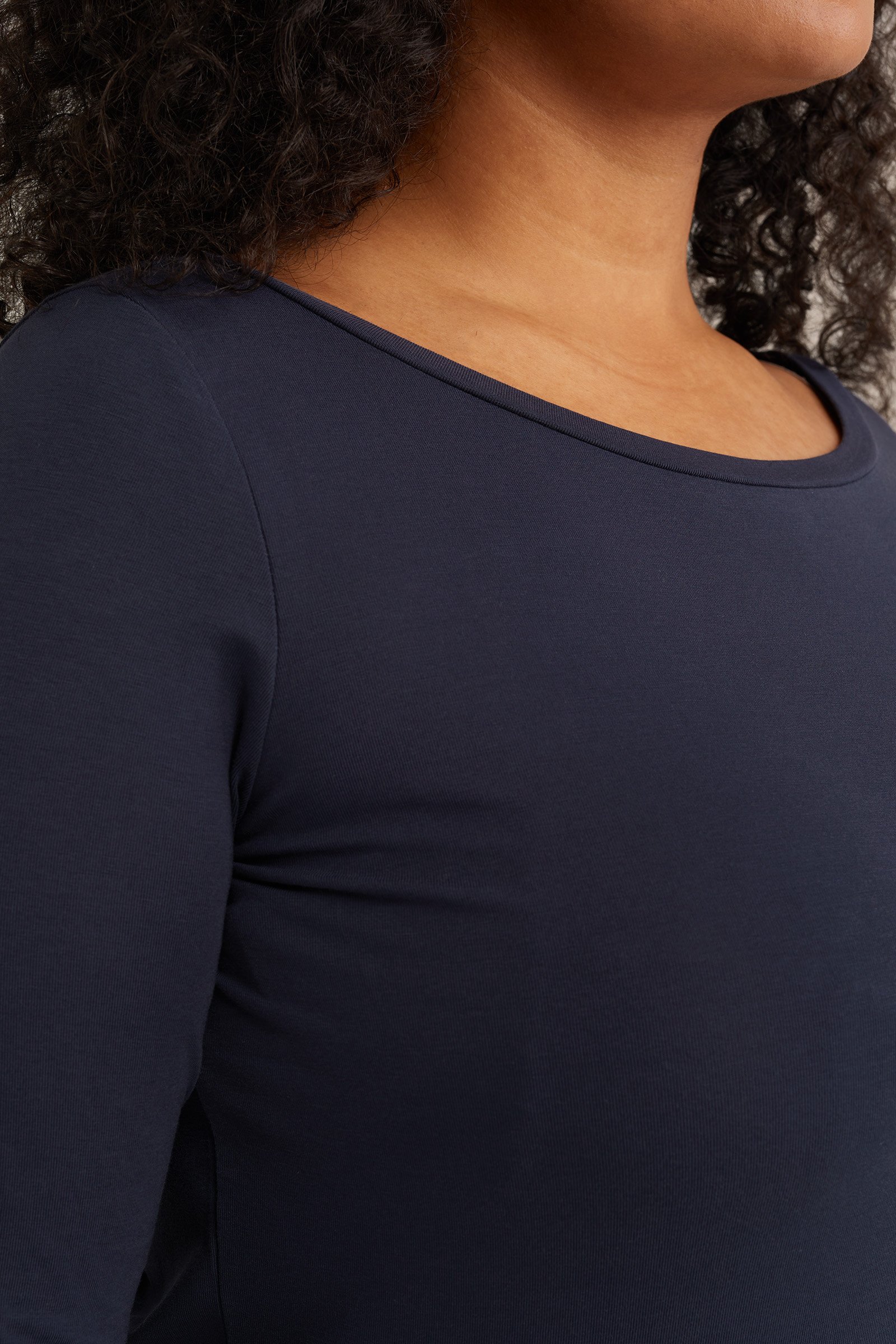 T-shirt met driekwart mouwen - Curve WE Fashion Donkerblauw