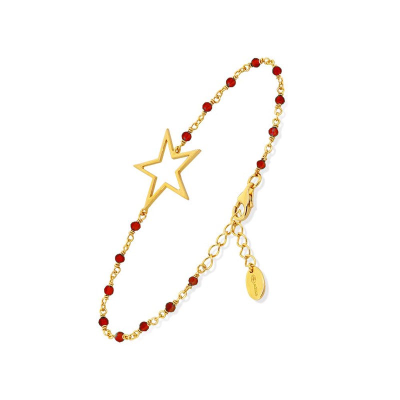 Bracelet Argent Doré étoile Et Pierre Onyx Rouge