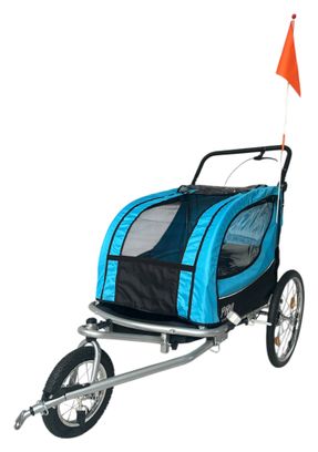 Remorque pour enfants 2 places avec frein à main bleu