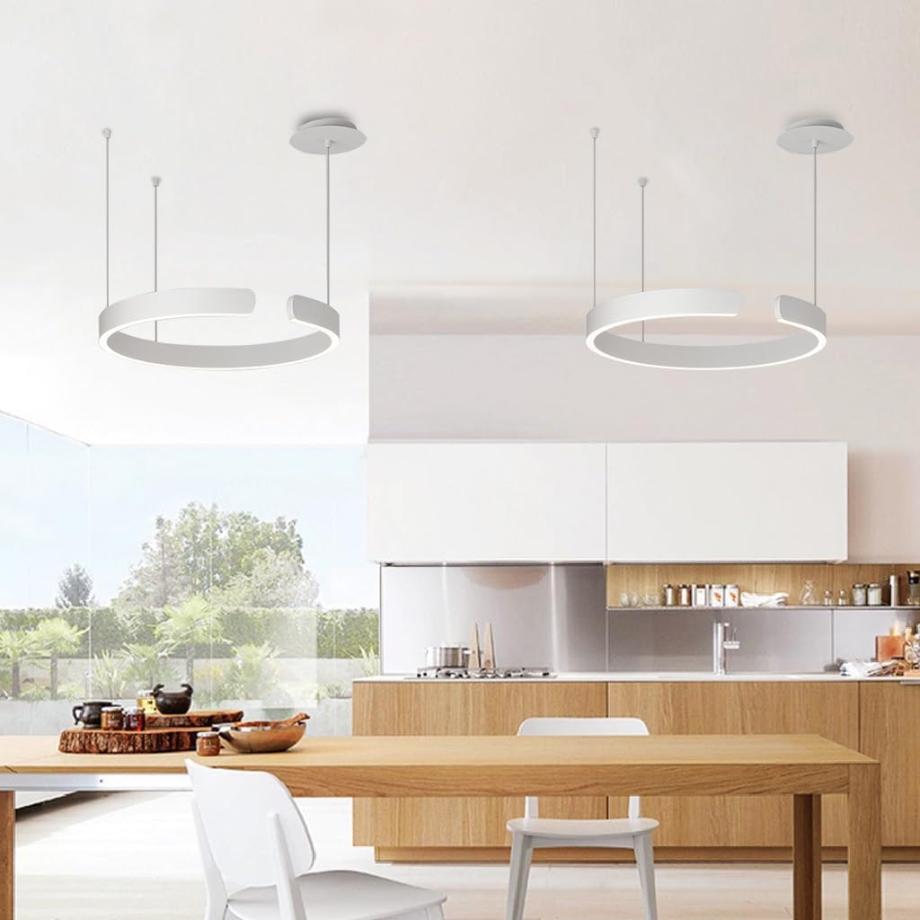 Pendelleuchte Modern LED Esstischlampe Dimmbar Hängelampe Metall Ring Hängeleuchten Höhenverstellbar Kronleuchter for Esszimmer küchen Beleuchtung wohnzimmerlampe Arbeitszimmer Deckenleuchten(Weiß,60c